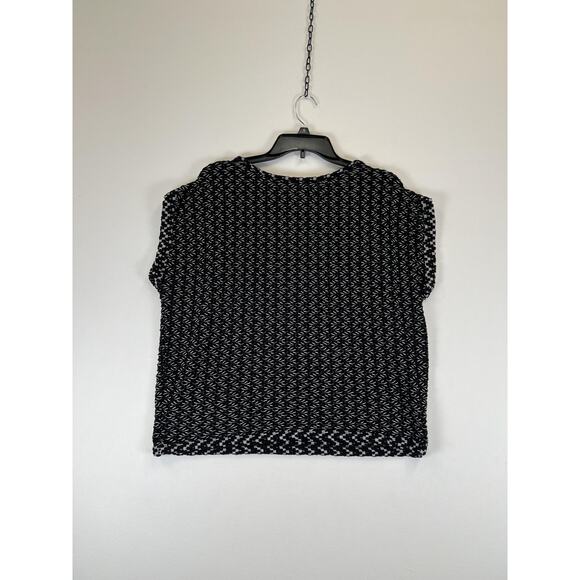 9H15 S'CL Sweater Womens XL Black White Textured Short Sleeve Knit Pullover Top - Picture 2 of 7
